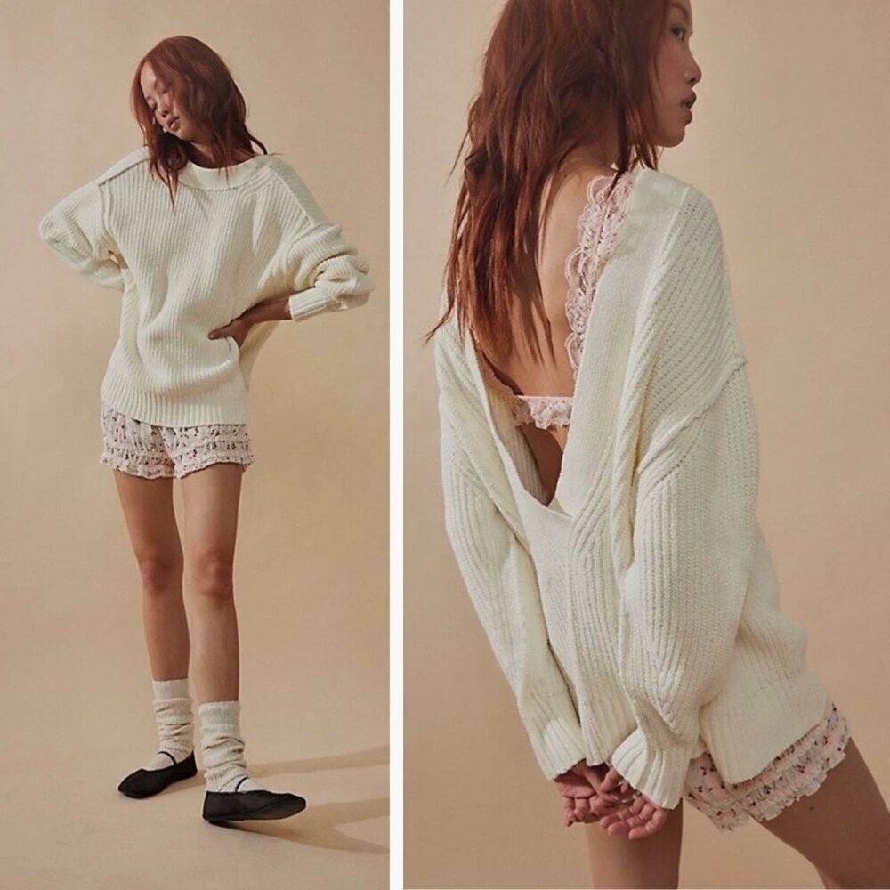New! Free People We The Free White Still A Fan Pullover Sweater 23028